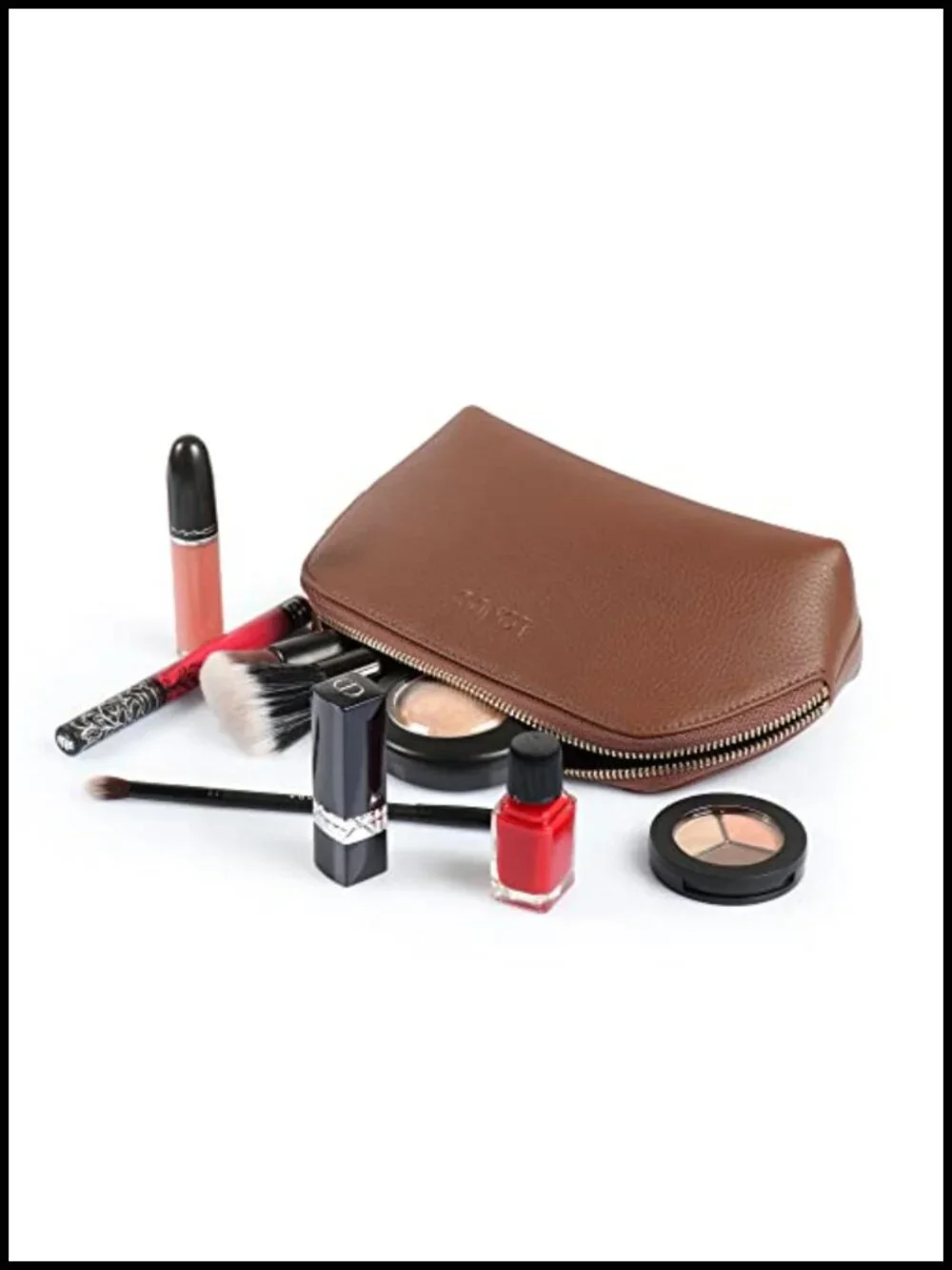 Genuine Leather Makeup Bag Cosmetic Pouch Travel Organizer Toiletry Clutch